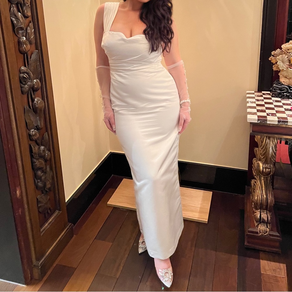 White wedding dress.